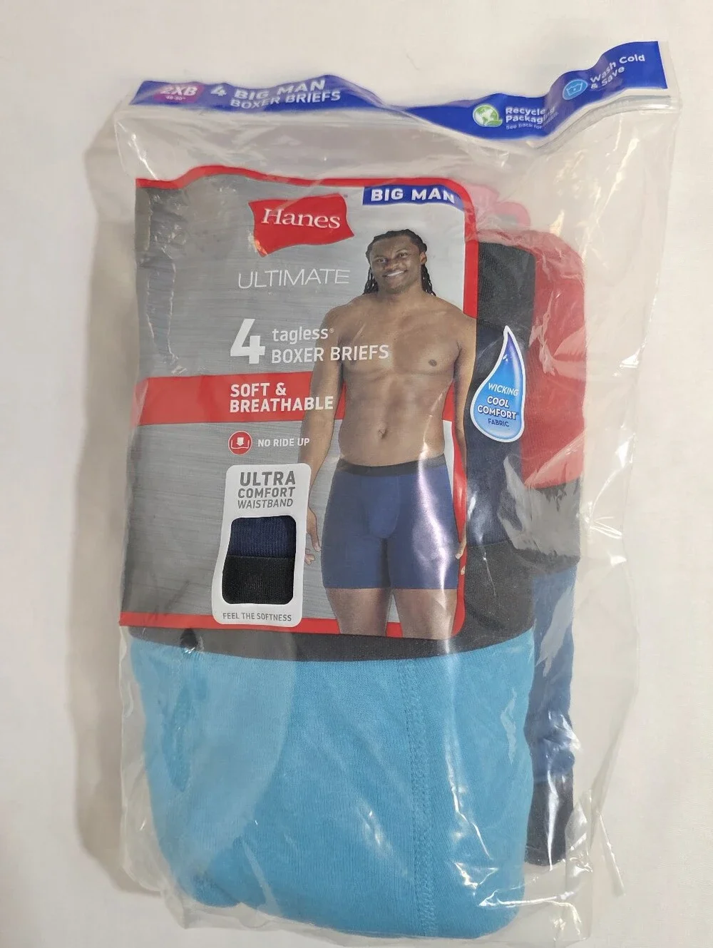 Hanes Mens Big & Tall Ultimate 4-Pack Tagless Boxer Briefs Mens Size 2XB New